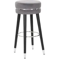 Kendra Home Tabouret de bar Paris gris et argent en tissu et métal – H 74 cm
