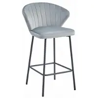 Kendra Home Tabouret de bar Gatta en velours gris argenté avec pieds noirs