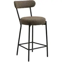 Kendra Home Badalona - Tabouret de comptoir en bouclé marron avec pieds noirs 39x46x90 cm