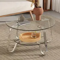 Kein Hersteller Table basse, double couche de verre, cadre métallique, style rétro-minimaliste, élégante