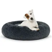 Kendra Home Panier rond en forme de donut en peluche douce gris foncé