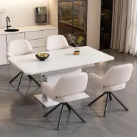 Kein Hersteller Tournante, en tissu Sherpa, lot de 4, avec accoudoirs, design moderne et épuré, chaise de salle à manger, blanche
