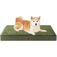 EHEYCIGA Lit orthopédique pour chien, 91x68 cm, vert olive, tissu Sherpa, antidérapant, lavable