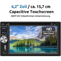 Insta24 Autoradio 2 DIN avec lecteur CD/DVD, compatible Apple CarPlay et Android Auto, Bluetooth, USB, écran tactile, fonction mains libres, radio RDS AM/FM,au volant et fonction Mirror Link