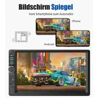 Insta24 Autoradio double DIN avec écran tactile de 7 pouces, compatible Apple CarPlay et Android Auto, Bluetooth, USB, AUX, lecteur de carte TF, radio FM, fonction mains libres, égaliseur, 4x60 Watts, HD