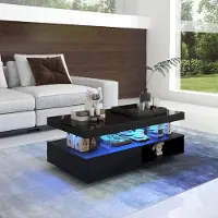 Kein Hersteller Table basse, finition haute brillance, dimensions 95x50x42,5 cm, 4 plateaux en verre, 2 tiroirs, 2 compartiments ouverts, idéale pour le salon