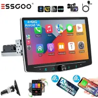 Insta24 Autoradio 1 DIN Android 14 avec Carplay, Android Auto, GPS, navigation, radio RDS, Bluetooth, kit mains libres, écran tactile rotatif de 10 pouces, 4 Go de RAM, 64 Go de stockage, USB