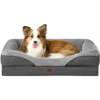 EHEYCIGA Panier orthopédique pour chien avec 4 bords, dimensions 104x68 cm, couleur grise
