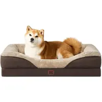EHEYCIGA Lit orthopédique pour chien avec 4 bords, dimensions 91x68 cm, couleur marron