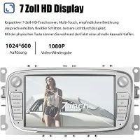 Insta24 Autoradio Android 15 de 7 pouces pour Ford Focus, Mondeo, Galaxy, Kuga, avec Carplay, Android Auto, GPS, navigation, installation 2 DIN, 4 Go de RAM, 64 Go de stockage, 4 canaux