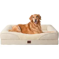 EHEYCIGA Panier orthopédique pour chien, avec 4 bords, dimensions 106,5 x 76 cm, couleur beige