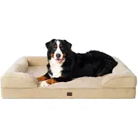 EHEYCIGA Lit orthopédique pour chiens, grande taille, 132x104 cm, couleur marron clair