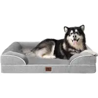 EHEYCIGA Lit orthopédique pour chien, couleur gris, dimensions 122x89 cm, avec des rouleaux pour le soutien du cou et un fond imperméable