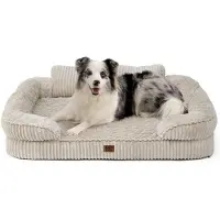 EHEYCIGA Lit orthopédique pour chien, taille moyenne, 104x69 cm. Mousse à mémoire de forme. Panier pour chien lavable, avec dossier surélevé, couleur lin
