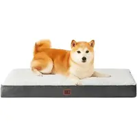 EHEYCIGA Lit orthopédique pour chien, dimensions 91x68 cm, couleur beige, adapté aux chiens de taille moyenne à grande