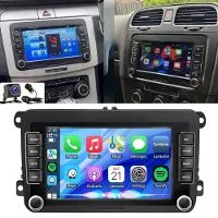 Insta24 Autoradio Android 14 pour VW Golf, Touran, Polo, EOS, Tiguan, écran tactile de 7 pouces, compatible CarPlay et Android Auto, GPS intégré, Bluetooth mains libres, puissance de 4x45 watts