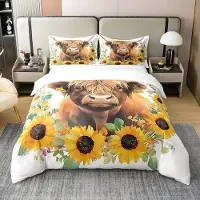 Merkloos Couvre-lit Highland Cow - 100% coton - Jaune et marron