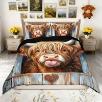 Merkloos Ensemble de couette Highland Cow - Taille King Size, comprenant 2 taies d'oreiller