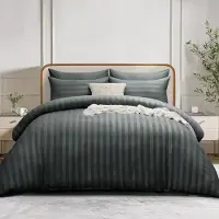 Merkloos Ensemble de couette - 3 pièces, satin à rayures - 220x260 cm