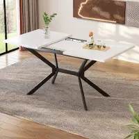 Merkloos Table extensible pour salle à manger, dimensions 120/160 x 80 cm, avec pieds en métal noir