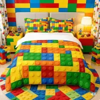 Merkloos Ensemble de couette Kinder avec motif de briques de construction