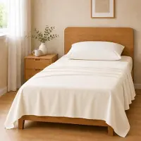 Merkloos Jeu de draps en microfibre, 3 pièces - Ivoire, 90x190 + 25 cm