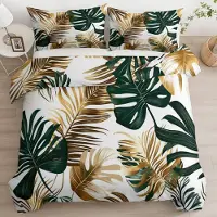 Merkloos Couverture de lit couleur chocolat avec des motifs de feuilles tropicales