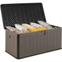 Coast Tuinbox - Coffre à coussins 378 litres - Étanche - Avec couvercle verrouillable - Noir et marron