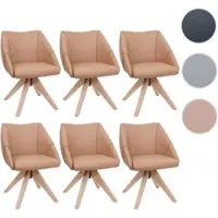 Mendler Lot de 6 chaises de salle à manger HWC-Q52, chaises de cuisine, chaises pivotantes, chaises rembourrées, chaises de table à manger, pivotantes, en bois et similicuir marron clair