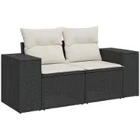 vidaXL Canapé de jardin avec coussins 2 places noir poly rotin