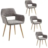 Dripio Ensemble de 4 chaises de salle à manger, revêtues de similicuir, avec pieds en métal, de couleur grise, dimensions : 56 x 56 x 78 cm