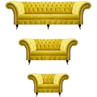 AEA Designer Chesterfield Gelbe Couchgarnitur Luxuriöse Sofas Sessel 3tlg