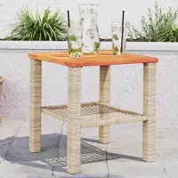 Merkloos Table de jardin beige en résine tressée et en bois d'acacia