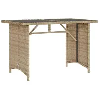 Merkloos Table de jardin en polyrotan avec plateau en verre