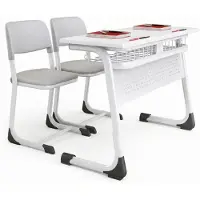 AEA Ensemble de mobilier scolaire moderne comprenant un pupitre robuste et des chaises grises
