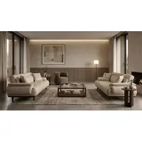 AEA Ensemble de canapé 3 pièces : 2 canapés 3 places, 1 fauteuil. Design moderne, couleur blanche, revêtement en cuir
