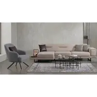 AEA Canapé d'angle, fauteuil confortable, moelleux, spacieux, de belle qualité, en beige et bleu