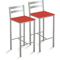 Dripio 2 tabourets de cuisine, hauteur d'assise 60 cm, revêtus en similicuir rouge, avec rayures
