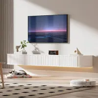 Dripio Meuble TV suspendu de 160 cm avec éclairage LED, espace de rangement et bords arrondis
