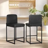 Dripio Tabouret de bar avec dossier, revêtement en similicuir, noir, 57,5 x 65 x 43,5 cm