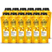GLISS 12 flacons de shampooing nourrissant à l'huile Kur pour cheveux secs et abîmés, 400 ml - Pack économique - 12 pièces