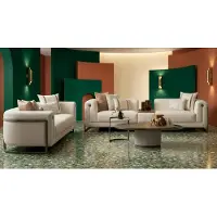 AEA Ensemble de salon beige : canapé 4 places + 3 places, table basse, table d'appoint, meubles design