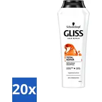 GLISS Gliss-Kur - Shampooing - Total Repair - Régénère & Fortifie - Hydrolysé - 400 ml - Pack avantage - 20 pièces
