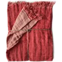OEM Plaid en lin, délavé, couleur corail, 135 x 190 cm