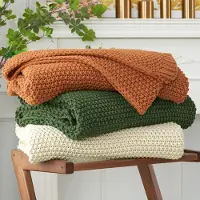 OEM Couverture en Coton tricotée, couleur olive, 129,5 x 160 cm