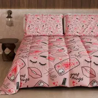 OEM Couette d'hiver 270x260 cm, couleur rose "Lipstick", imprimée numériquement, réversible