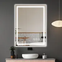OEM Miroir de salle de bain LED, 60x80 cm, avec variateur d'intensité, anti-buée, et 3 couleurs de lumière