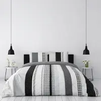 OEM Ensemble de housses de couette, motif géométrique, gris, 100% coton, 57 fils