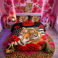 OEM Couette pour lit double, motif tigre et fleurs, 200x200 cm