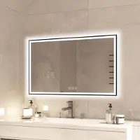 OEM Miroir de salle de bain LED, 60x100 cm, noir, avec variateur d'intensité, 3 couleurs, à fixer au mur